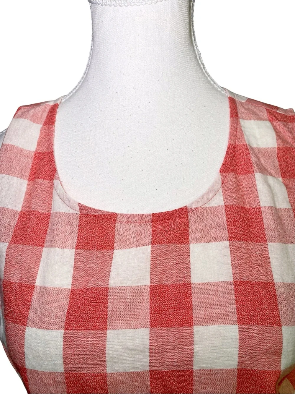 J.Crew Red Gingham Sleeveless Shell Top Side Tie Linen Blend Size 2